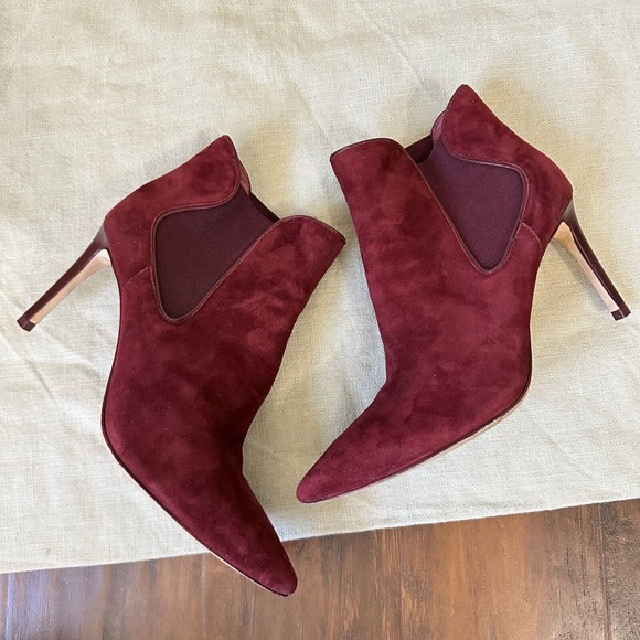TORY BURCH Dorset 8.5mm Lancaster Suede Elastic Ankle Heeled Booties Borscht - Picture 5 of 12